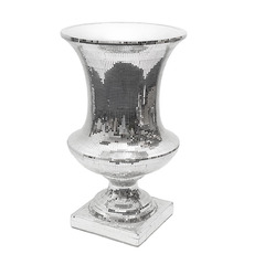Fibreglass Urns - Mosaic Fibreglass Urn Stunning Silver (37cmDx62cmH)