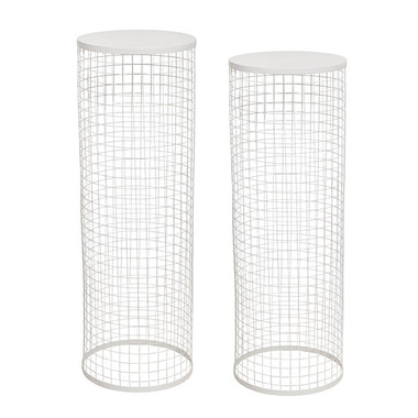 Metal Pedestals - Circular Mesh Plinth Set 2 White (28x80cmH & 30x90cmH)