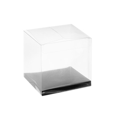 Cupcake Box Clear with Base 25mic Silver (80x80x80mm)Pack 10