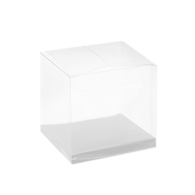 Patisserie & Cake Boxes - Cupcake Box Clear with Base 25mic White (80x80x80mm) Pack 10