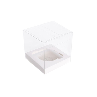 Patisserie & Cake Boxes - Cupcake Box Clear with Insert 30mic White (90x90x90mm) Pk 10