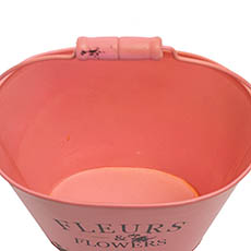 Jardinier Tin Bucket Oval Pink (18x14x11.5cmH)