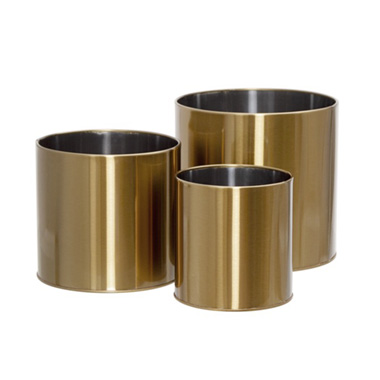 Brass Finish Pot Planters - Metal Plant and Arrangement Pot Set 3 Brass Gold (20x18cmH)
