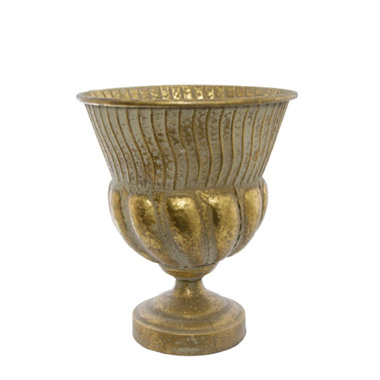 Metal Urns - Metal Vintage Compote Urn Vase Distressed Gold (33x28x31cmH)