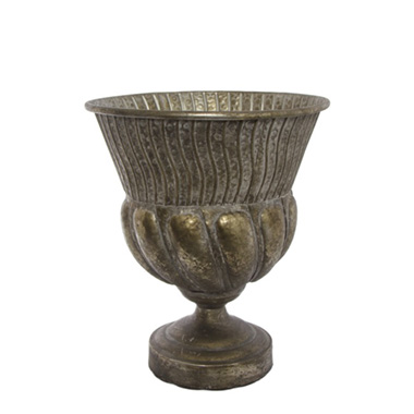 Metal Urns - Metal Vintage Urn Vase Distressed Pewter Silver(33x28x31cmH)