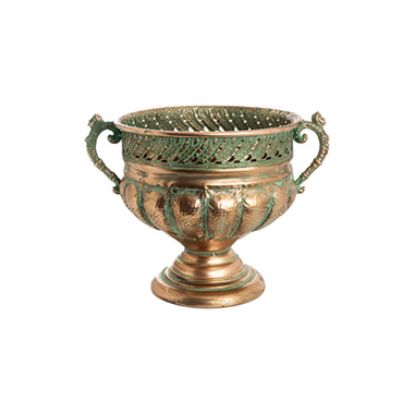 Metal Urns - Baroque Metal Urn w Handle Brushed Bronze (37.5x28.5x27cm)