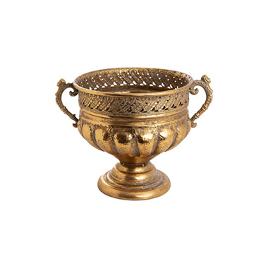 Metal Urns - Baroque Metal Urn w Handle Brushed Gold (37.5x28.5x27cm)