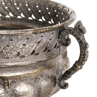 Baroque Metal Urn w Handle Pewter Silver (37.5x28.5x27cm)