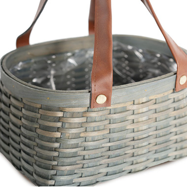 Nordic Stripe Woven Basket Planter Sage (23x19x11.5cmH