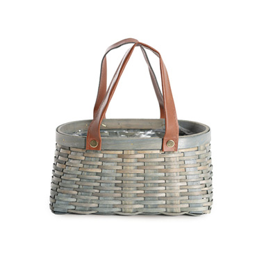 Nordic Stripe Woven Basket Planter Sage (23x19x11.5cmH