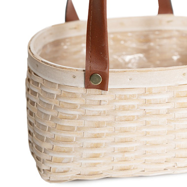 Nordic Stripe Woven Basket Planter White Wash (18x14x10cmH)