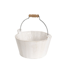 Wooden Planters Pot Covers - White Wash Touch Wooden Bucket Planter (21cmDx11cmH)