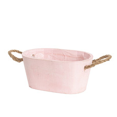 Wooden Planters Pot Covers - Pink Wash Touch Wooden Oval Bucket Planter (24x13.5x11cmH)
