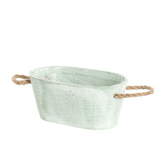 Wooden Planters Pot Covers - Sage Wash Touch Wooden Oval Bucket Planter (24x13.5x11cmH)