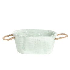 Sage Wash Touch Wooden Oval Bucket Planter (24x13.5x11cmH)