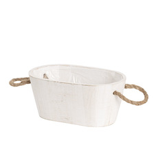 Wooden Planters Pot Covers - White Wash Touch Wooden Oval Bucket Planter (24x13.5x11cmH)
