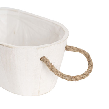 White Wash Touch Wooden Oval Bucket Planter (24x13.5x11cmH)