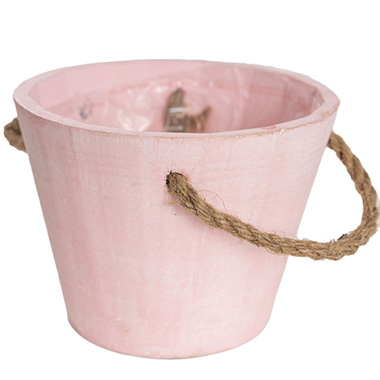 Pink Wash Touch Wooden Bucket Planter (17cmDx13cmH)