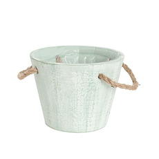 Wooden Planters Pot Covers - Sage Wash Touch Wooden Bucket Planter (17cmDx13cmH)