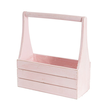 Wooden Carry Tote Planter Pink (25x11.5x28cmH)