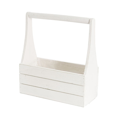  - Wooden Carry Tote Planter White (25x11.5x28cmH)