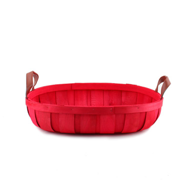 Hamper Tray & Gift Basket - Woven Barrel Oval Tray Red(39x30x8cmH)