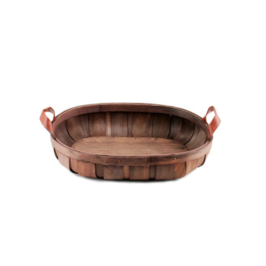 Woven Barrel Oval Tray Dark Brown (36x26x7cmH)