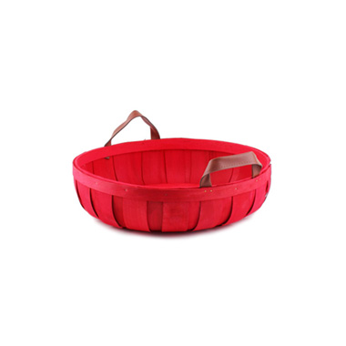 Hamper Tray & Gift Basket - Woven Barrel Round Tray Red (31.5x8cmH)