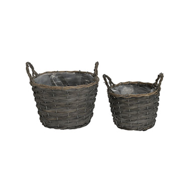 Flower Planter Pots - Wicker Planter Eco Forest Round Set of 2 Brown (21x15cmH)