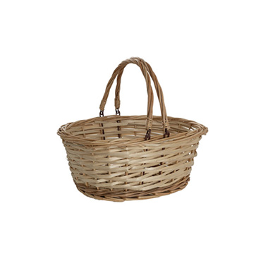 Baskets with Handles - Wicker Basket with Handles Oval Natural (35x30x15cmH)