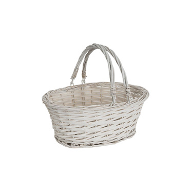 Wicker Basket with Handles Oval White (35x30x15cmH)