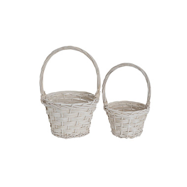 Baskets with Handles - Flower Girl Basket Long Handle Set 2 White (22Dx15cmH)