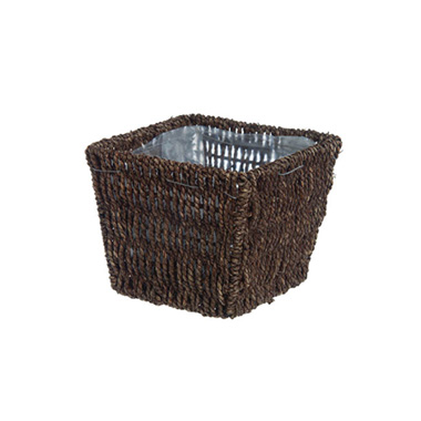 Flower Planter Pots - Seagrass Planter with Liner Square Brown (17.5x17.5x14cmH)