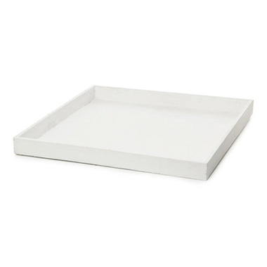 Decorative Trays - Wooden Tray Square Low Edge White Wash (41x41x3.5cmH)