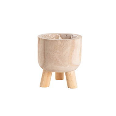 Flower Pot Covers - Wooden Cylinder Pot with Long Feet Natural (18cmx21cmH)