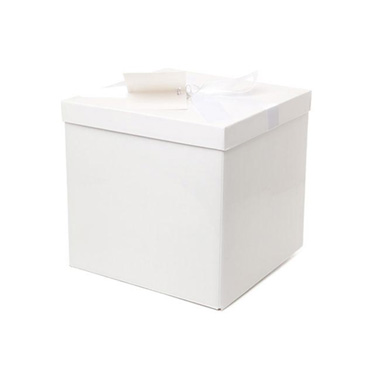 Gift Box With Lid - Gift Box Large with Bow Flat Pack White (224x224x215mmH)