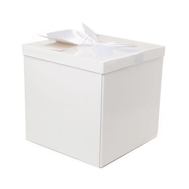 Gift Box With Lid - Gift Box Extra Lge with Bow Flat Pack White (250x250x245mmH)
