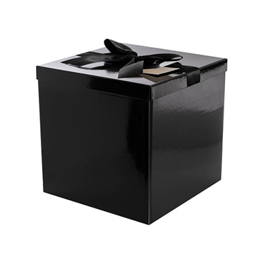 Gift Box With Lid - Gift Box Extra Lge with Bow Flat Pack Black (250x250x245mmH)