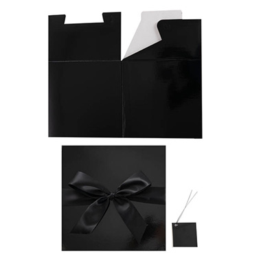 Flat Pack Gift Box Extra Lge with Bow Black (250x250x245mmH)