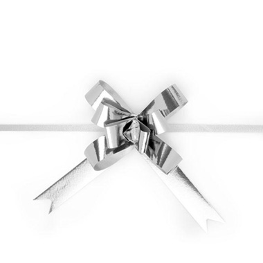 Ribbon Pull Bow Metallic Silver (18mmx53cm) Pack 25