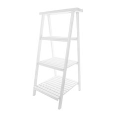 Wooden Ladder Shelf - Wooden Ladder Shelf 3 Tier High Glossy White (48x48x98cmH)