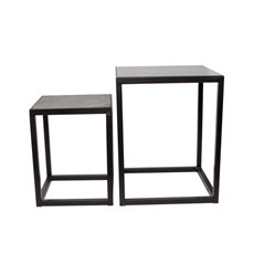 Metal Display Stand Set 2 Marble Top Grey Black (35x35x46cmH