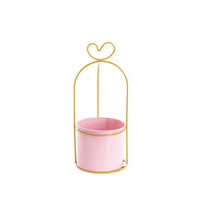 Tin Metal Deco Planters - Metal Stand Pot with Heart Shaped Light Pink (12.5Dx28cmH)