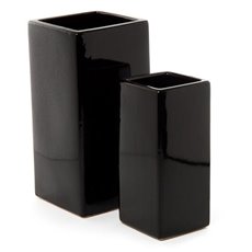 Ceramic Vase - Ceramic Bondi Square Tank Set 2 Black (14x14x30cmH)