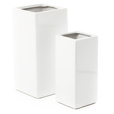 Ceramic Vase - Ceramic Bondi Square Tank Set 2 White (15x15x29.5cmH)