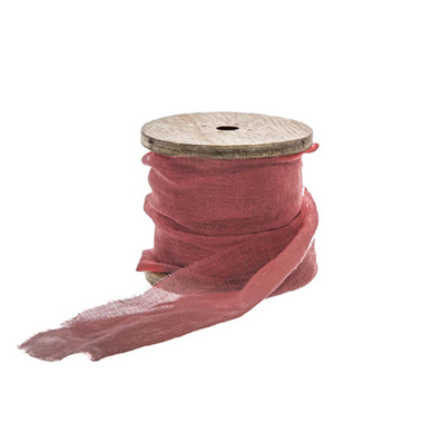 Cotton Ribbons - Ribbon with Wooden Spool Faux Silk Frayed Burgundy (80mmx5m)