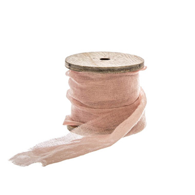 Cotton Ribbons - Ribbon with Wooden Spool Faux Silk Frayed Pink (80mmx5m)