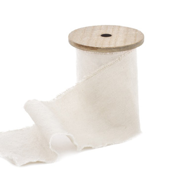 Cotton Ribbons - Ribbon with Wooden Spool Calico White (80mmx5m)