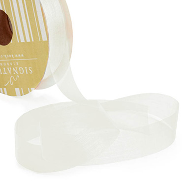 Organza Ribbons - Bulk Organza Ribbon Cut Edge Cream (25mmx100m)