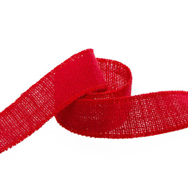 Jute Ribbons - Natural Jute Ribbon Sewn Edge Red (40mmx10m)